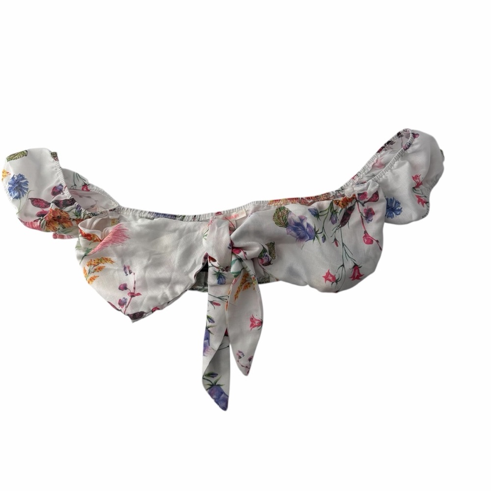 Luxxel NWT White Floral Printed Off-The-Shoulder Tie-Front Top Cottagecore Sz S